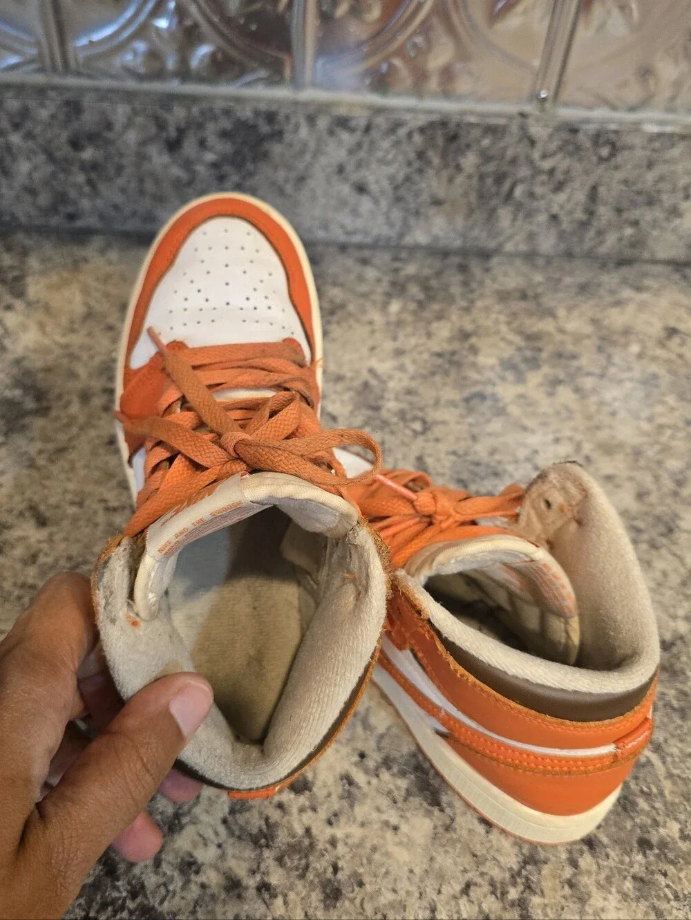 Nike Air Jordan 1 High Top Sneakers Orange White Boys' CU0449-101 1.5Y